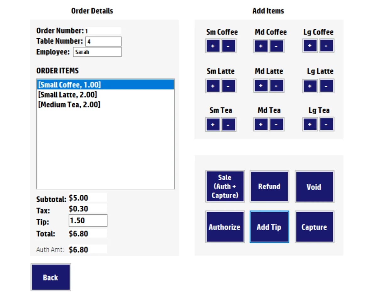 Point of Sale Application Payment Functionality