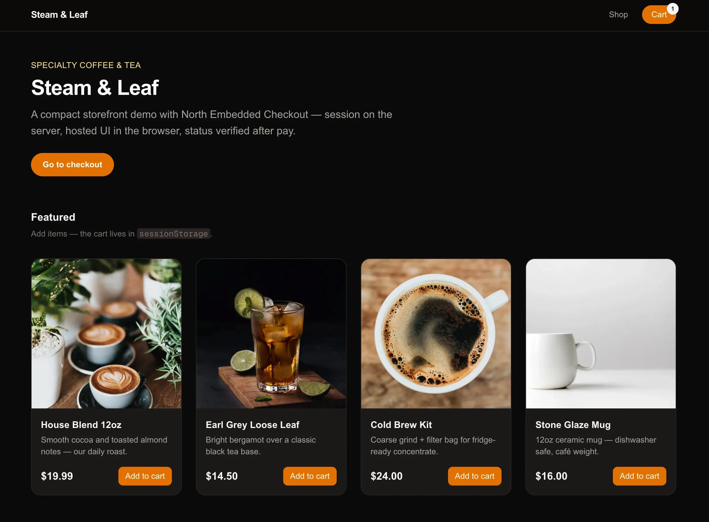 Embedded Checkout demo store