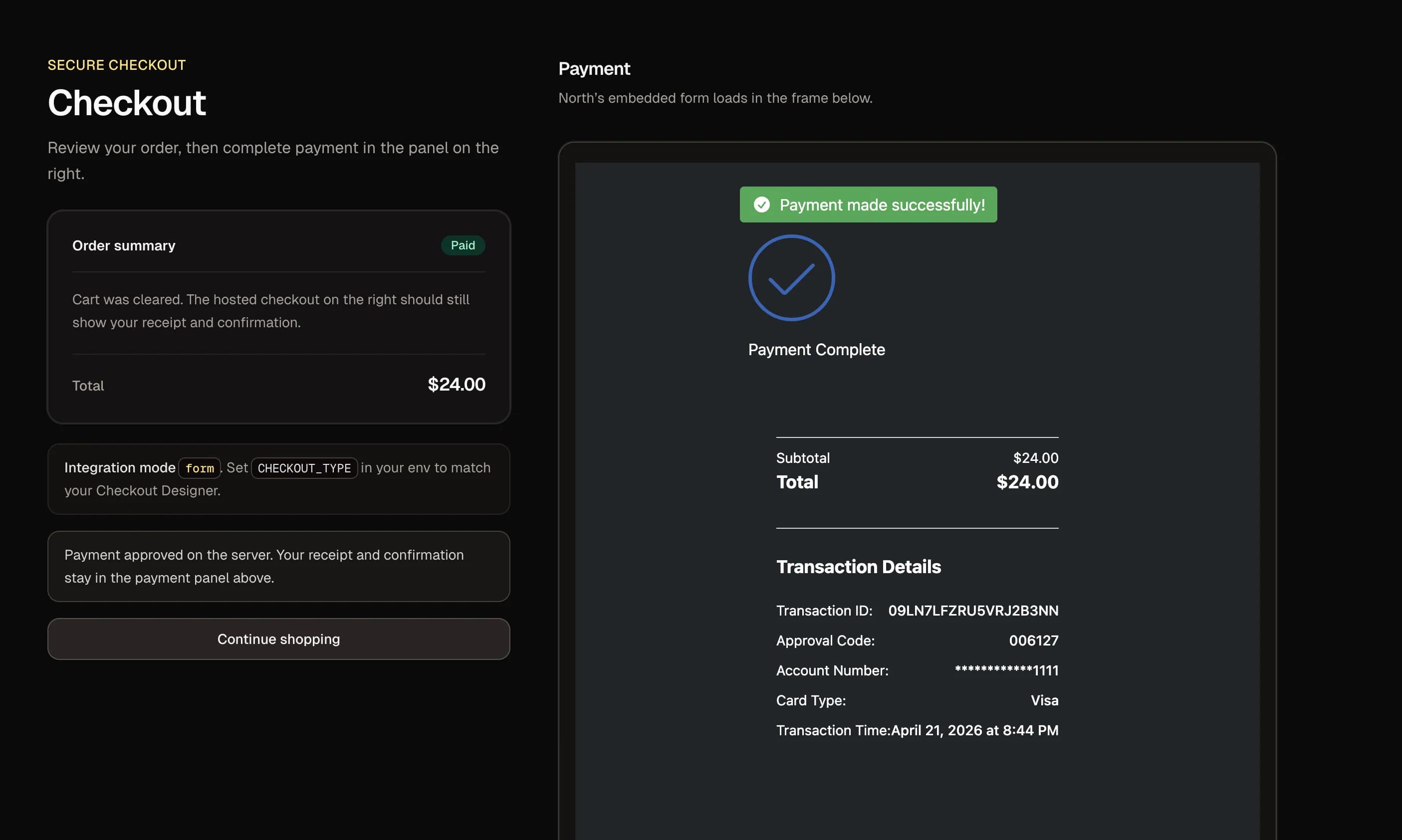 Embedded Checkout demo store