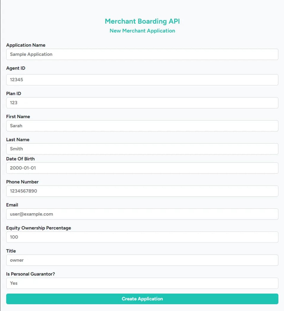 Merchant onboarding application made with North's Merchant Boarding API