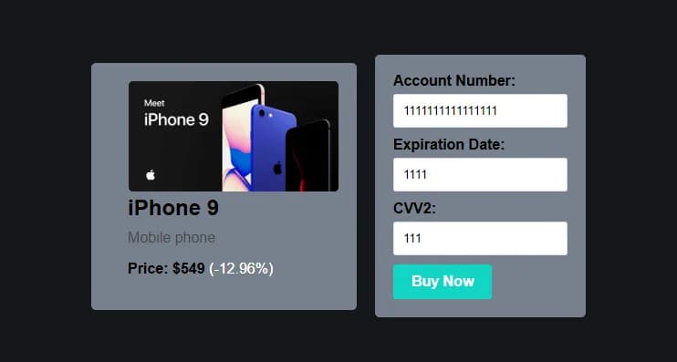 Checkout form made with North's Custom Pay API
