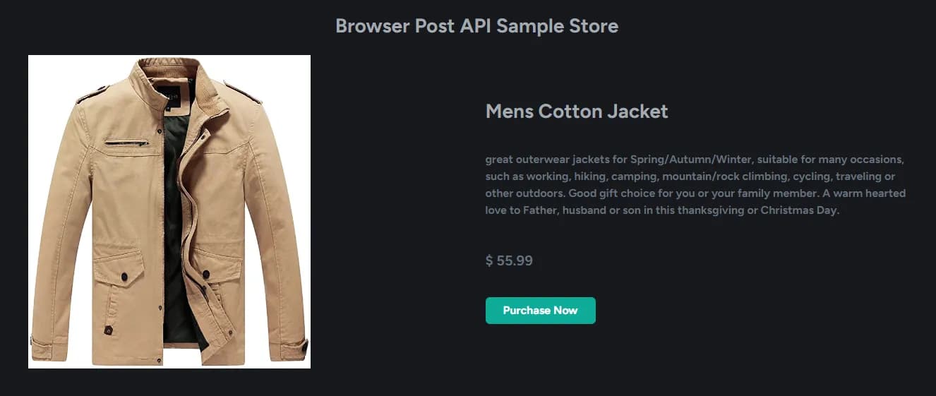Ecommerce store built with React and North's Browser Post API